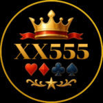 XX555 Game official logo displayed over a vibrant neon digital gaming background with glowing effects.