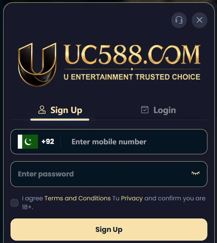UC588 Game APK Sign Up Page